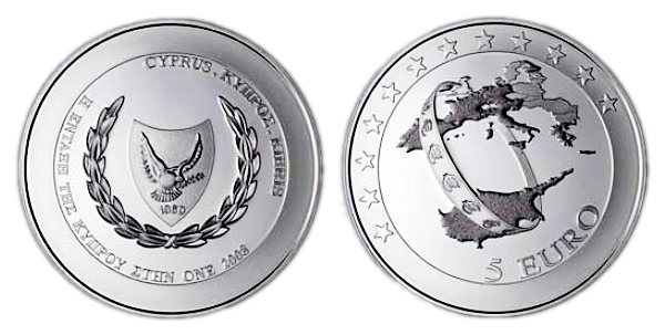 Cyprus commemorative euro coin 2008 The accession of Cyprus to the euro area Cyprus commemorative euro coin 2008