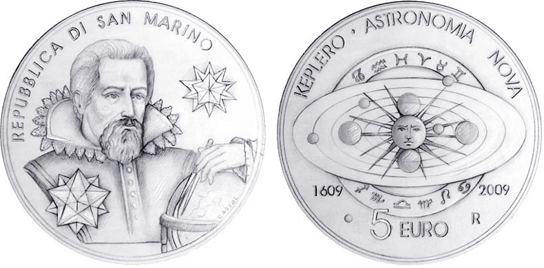 Sam marino 5 euro silver proof coin 400TH ANNIVERSARY OF THE COMPILATION OF JOHANNES KEPLER'S ASTRONOMIA NOVA TREATY