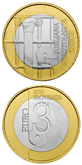 Slovenia euro commemorativec coin 2010 pamětní mince Slovinsko Ljubljana &ndash; World Book Capital - 2010