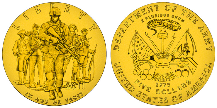 $5 Gold Coin – Service in War The 2011 United States Army Commemorative Coins